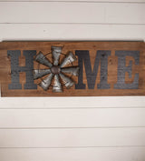 31" Wood and Metal Windmill "Home" Sign
