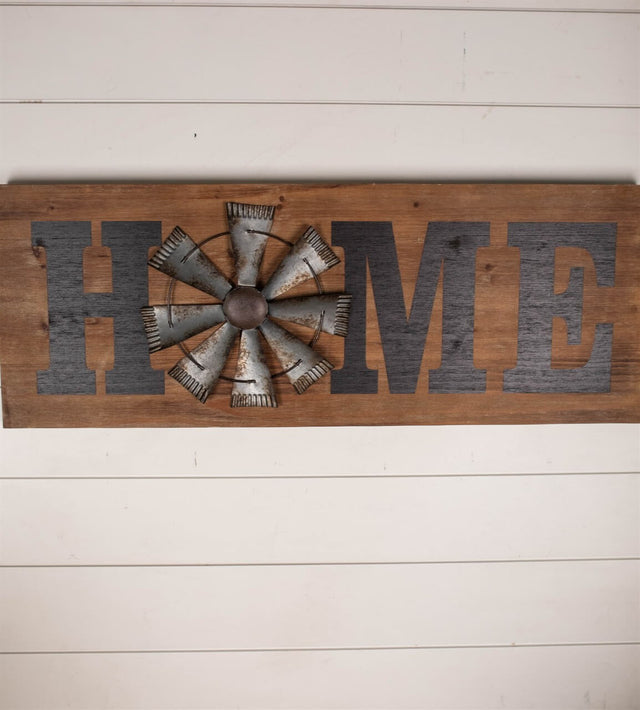 31" Wood and Metal Windmill "Home" Sign