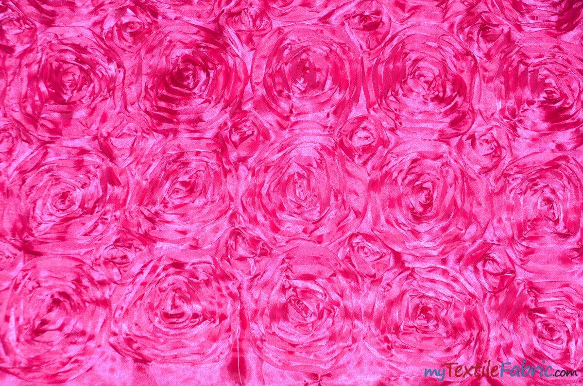 Rosette Satin Polyester Fabric - 3D Satin Floral Embroidery, 52/54" Width (Yards, Bolts, Sample Swatch)