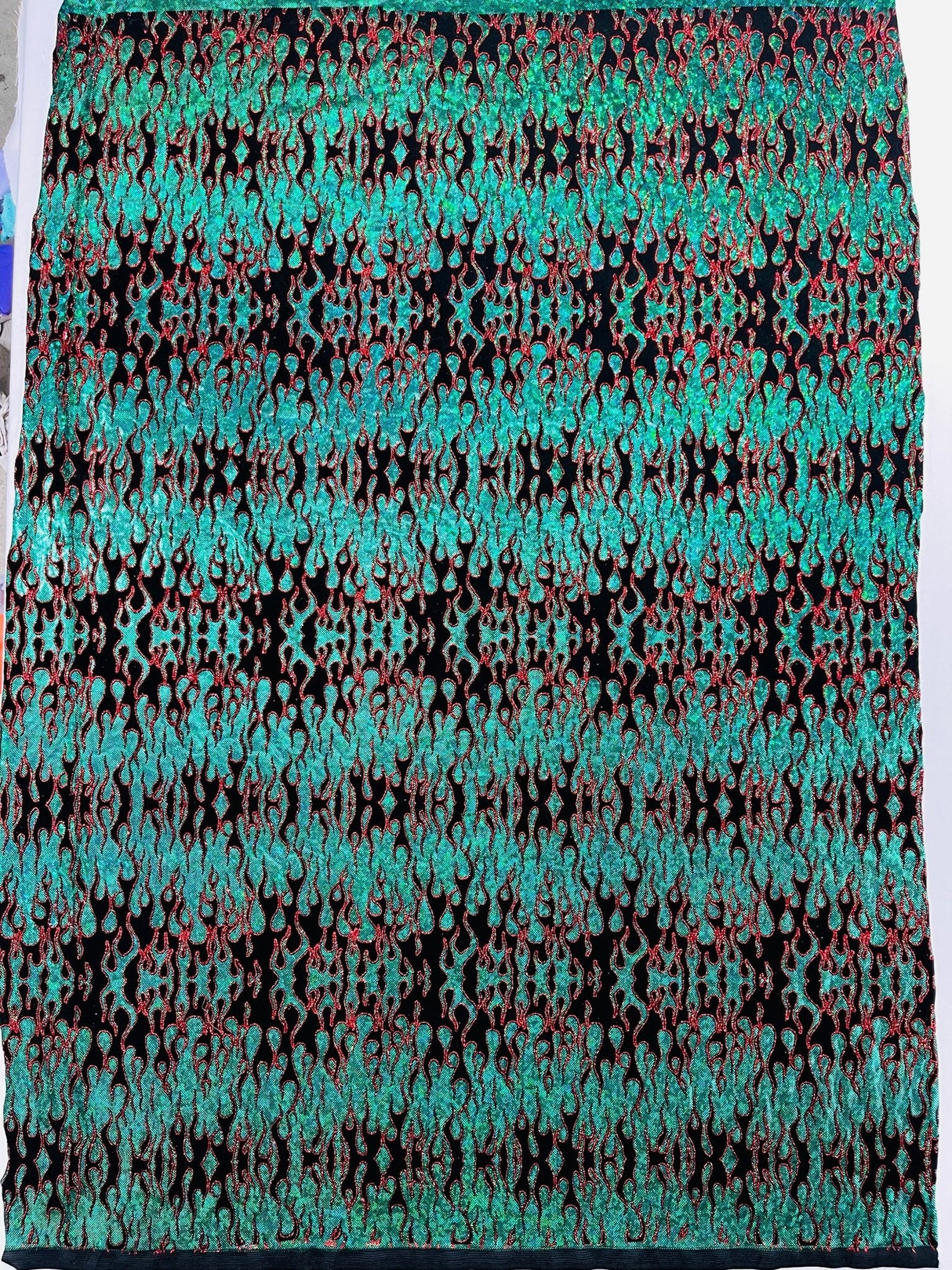 Hot Rod Flame Nylon Spandex Fabric - Holographic Flame Print, 58" Width (1 Yard)