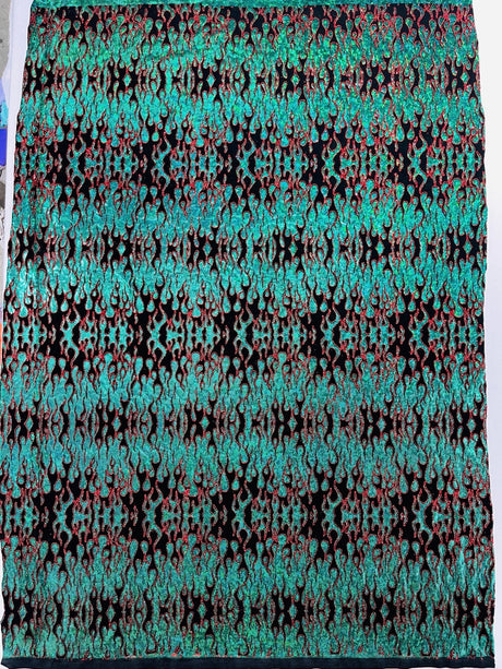 Hot Rod Flame Nylon Spandex Fabric - Holographic Flame Print, 58" Width (1 Yard)
