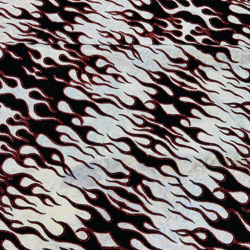 Hot Rod Flame Nylon Spandex Fabric - Holographic Flame Print, 58" Width (1 Yard)