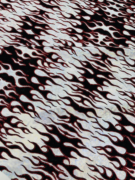 Hot Rod Flame Nylon Spandex Fabric - Holographic Flame Print, 58" Width (1 Yard)