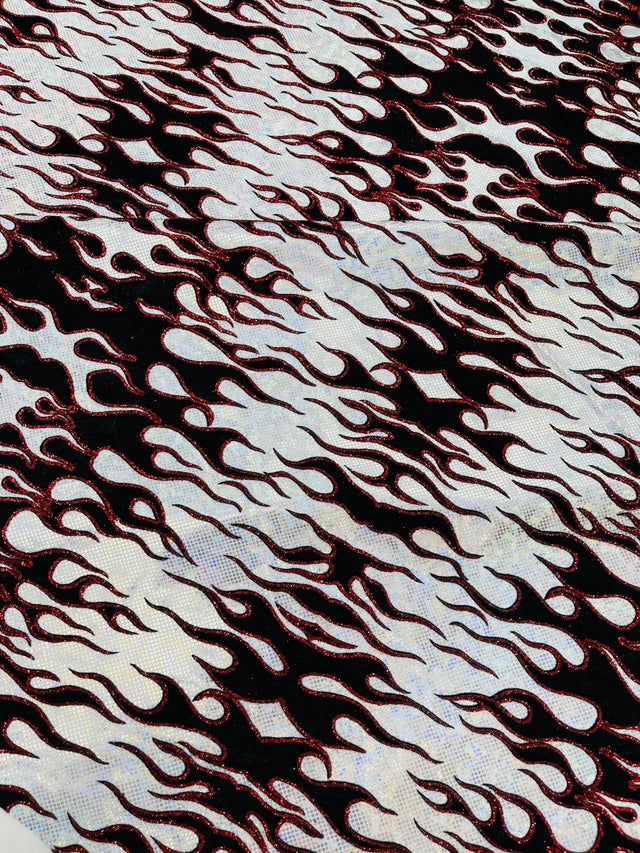 Hot Rod Flame Nylon Spandex Fabric - Holographic Flame Print, 58" Width (1 Yard)