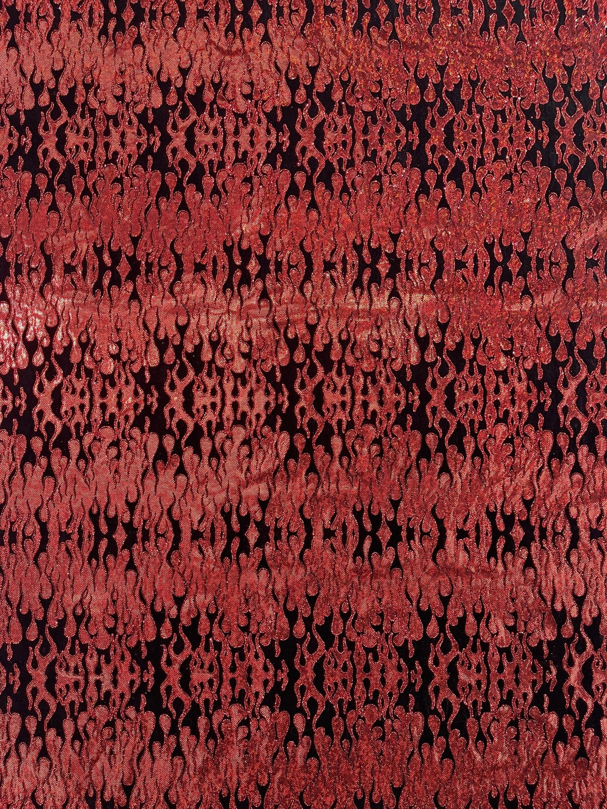 Hot Rod Flame Nylon Spandex Fabric - Holographic Flame Print, 58" Width (1 Yard)