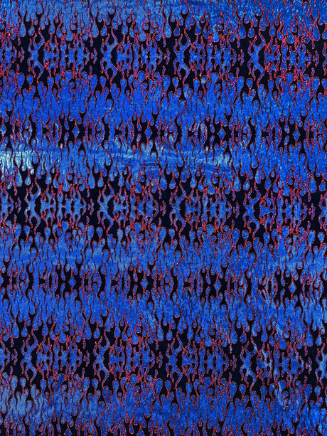 Hot Rod Flame Nylon Spandex Fabric - Holographic Flame Print, 58" Width (1 Yard)