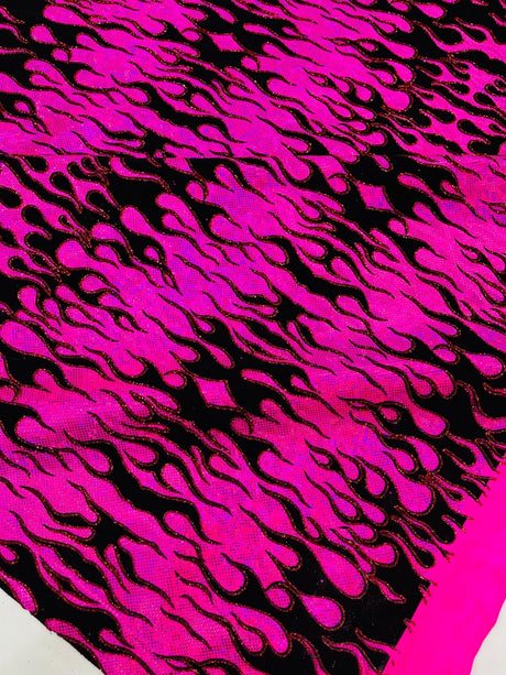 Hot Rod Flame Nylon Spandex Fabric - Holographic Flame Print, 58" Width (1 Yard)