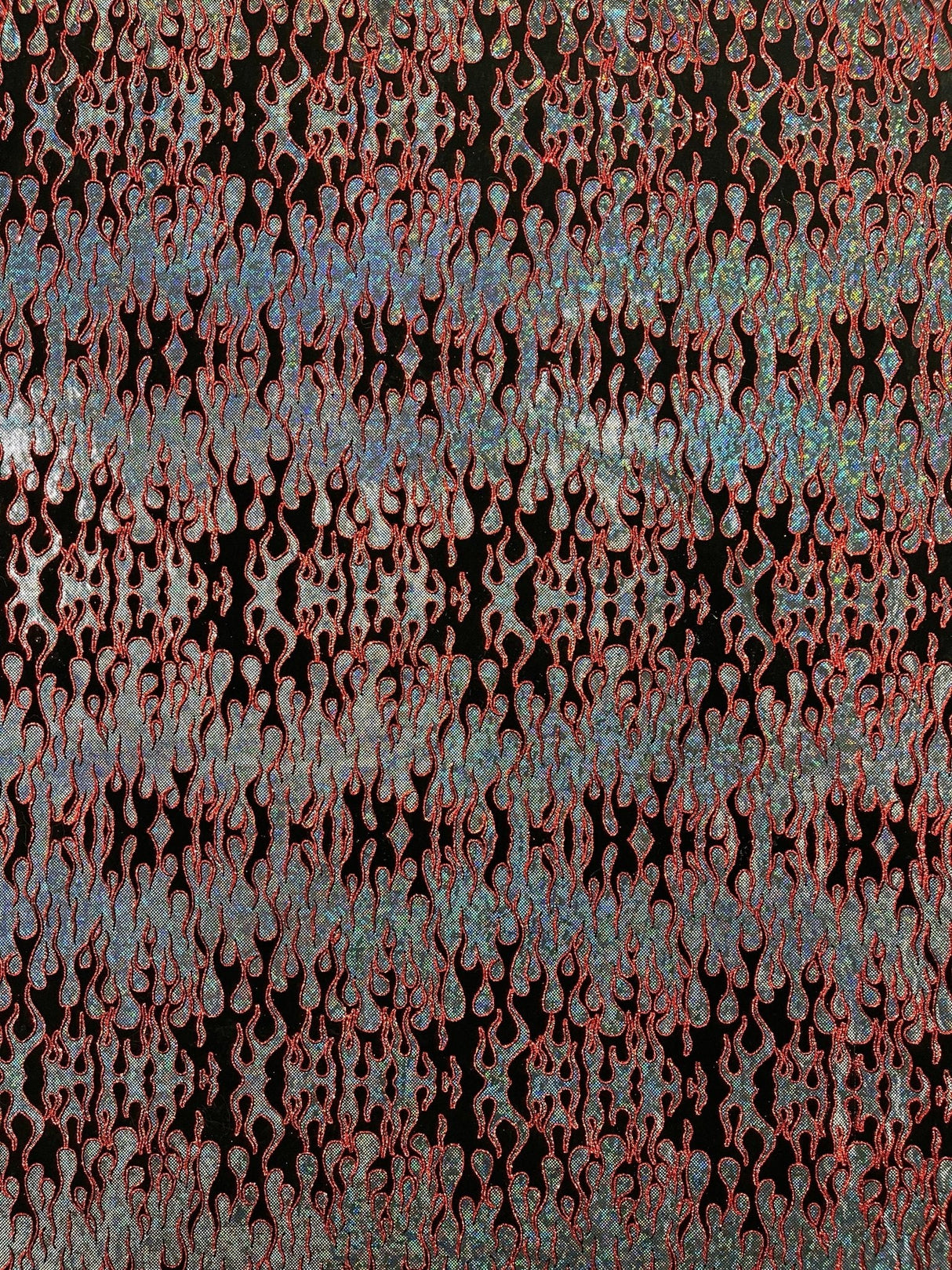 Hot Rod Flame Nylon Spandex Fabric - Holographic Flame Print, 58" Width (1 Yard)