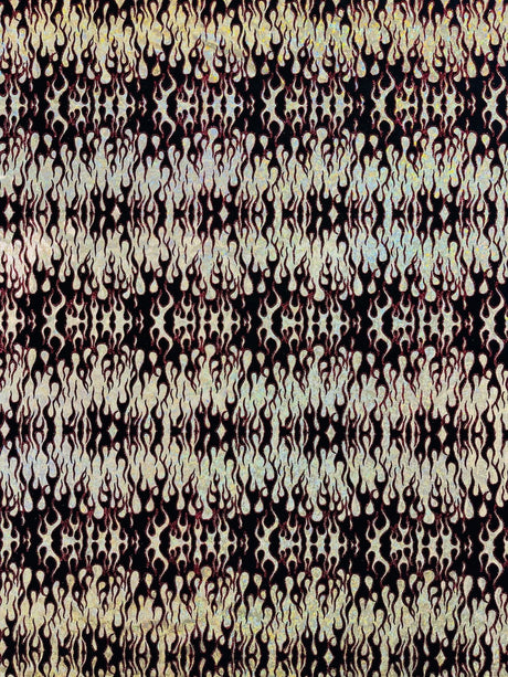 Hot Rod Flame Nylon Spandex Fabric - Holographic Flame Print, 58" Width (1 Yard)