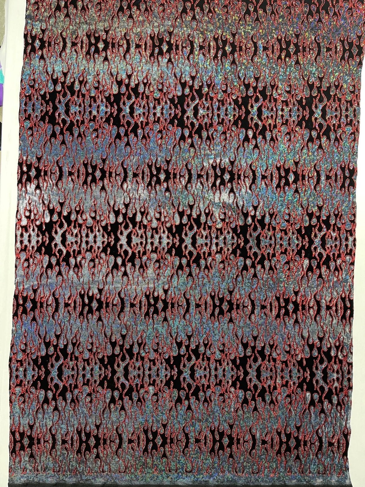 Hot Rod Flame Nylon Spandex Fabric - Holographic Flame Print, 58" Width (1 Yard)