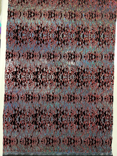 Hot Rod Flame Nylon Spandex Fabric - Holographic Flame Print, 58" Width (1 Yard)
