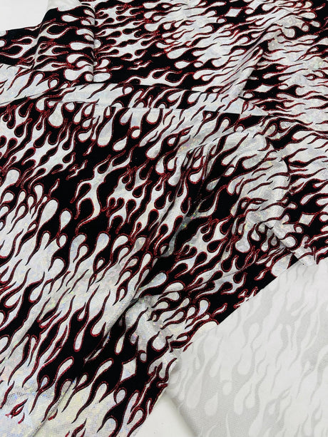 Hot Rod Flame Nylon Spandex Fabric - Holographic Flame Print, 58" Width (1 Yard)