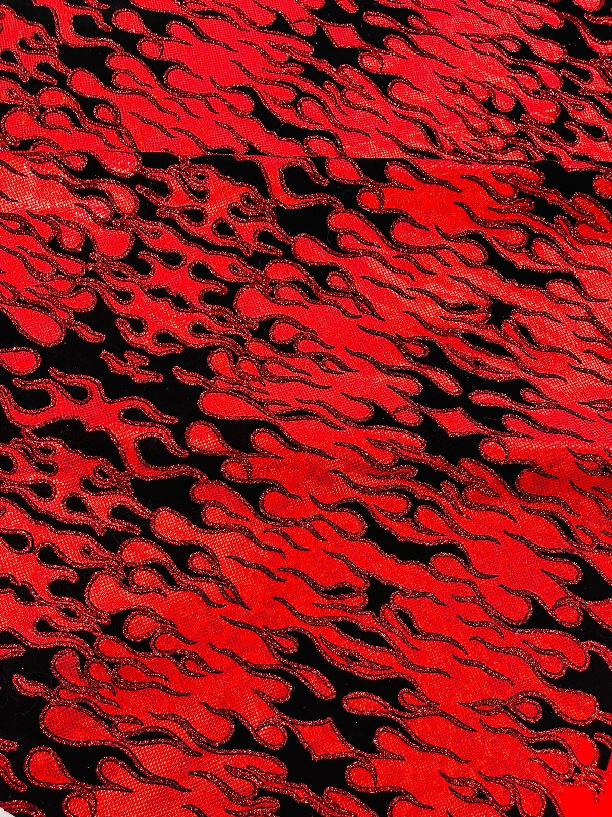 Hot Rod Flame Nylon Spandex Fabric - Holographic Flame Print, 58" Width (1 Yard)