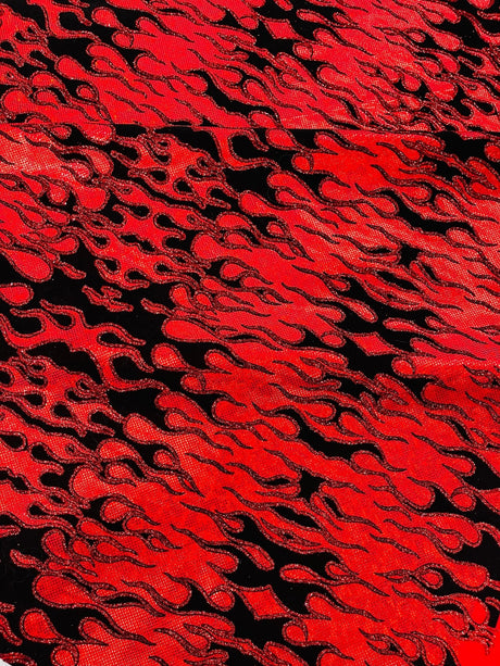 Hot Rod Flame Nylon Spandex Fabric - Holographic Flame Print, 58" Width (1 Yard)