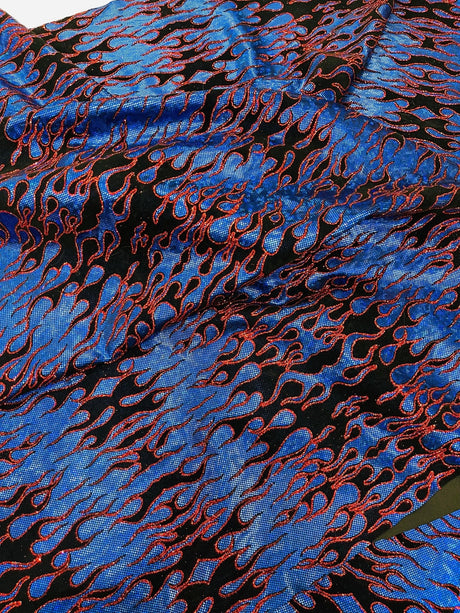 Hot Rod Flame Nylon Spandex Fabric - Holographic Flame Print, 58" Width (1 Yard)