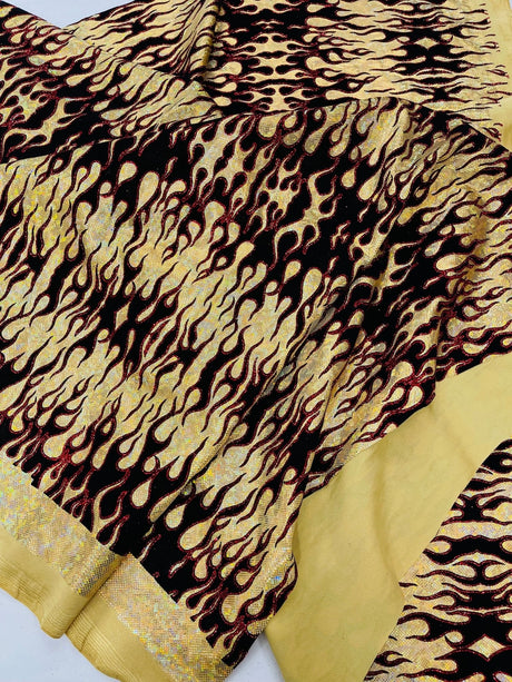 Hot Rod Flame Nylon Spandex Fabric - Holographic Flame Print, 58" Width (1 Yard)