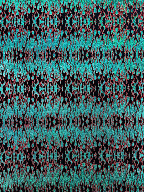 Hot Rod Flame Nylon Spandex Fabric - Holographic Flame Print, 58" Width (1 Yard)