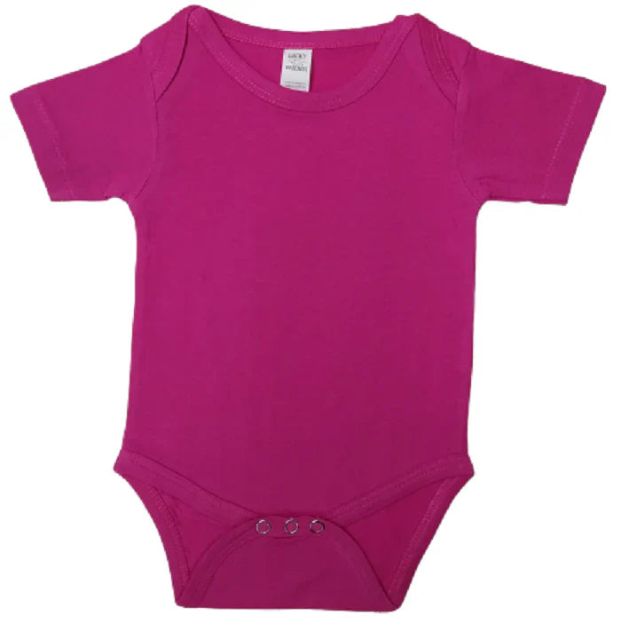 Lucky Friends 701 100 Percent Cotton Baby Onesie Fabric - Hot Pink, Short Sleeves, Snap Buttons (5 Sizes)