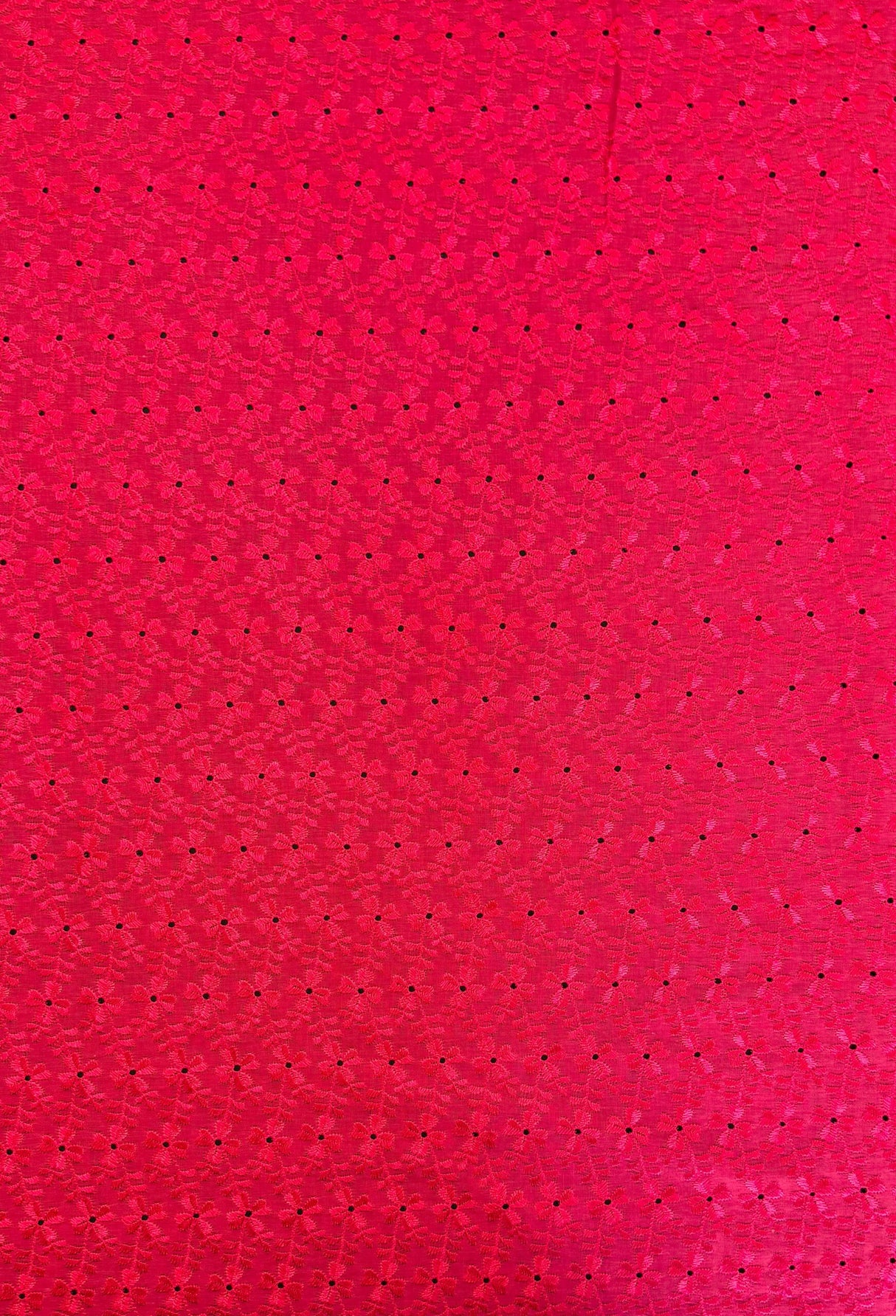 Heavy Eyelet Polyester Cotton Fabric - Hot Pink Floral Embroidery, 41"-42" Width