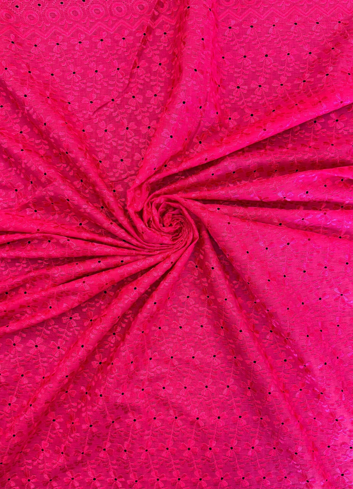 Heavy Eyelet Polyester Cotton Fabric - Hot Pink Floral Embroidery, 41"-42" Width