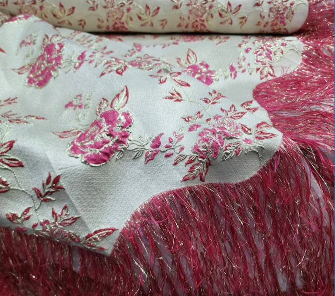 Brocade Jacquard Floral Fuchsia Gold