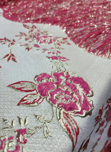 Brocade Jacquard Floral Fuchsia Gold
