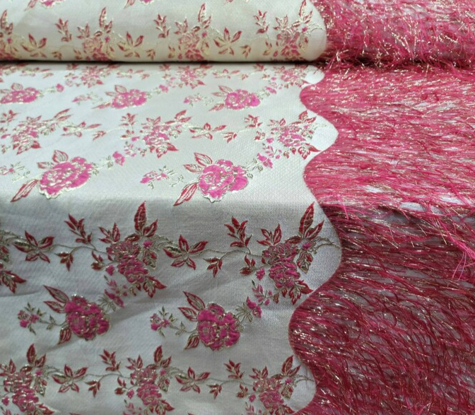 Brocade Jacquard Floral Fuchsia Gold