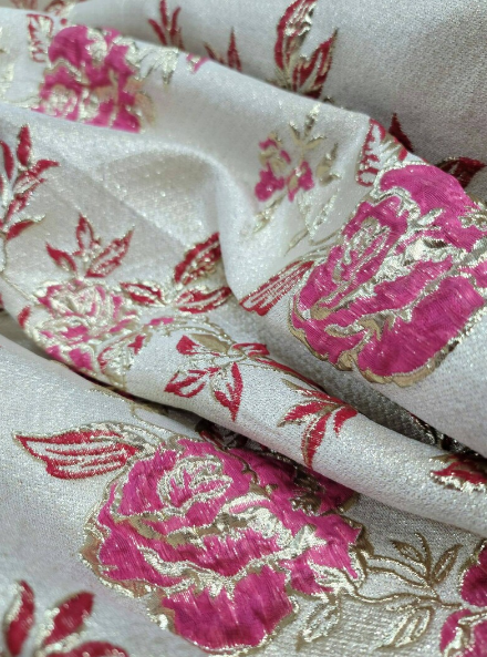 Brocade Jacquard Floral Fuchsia Gold