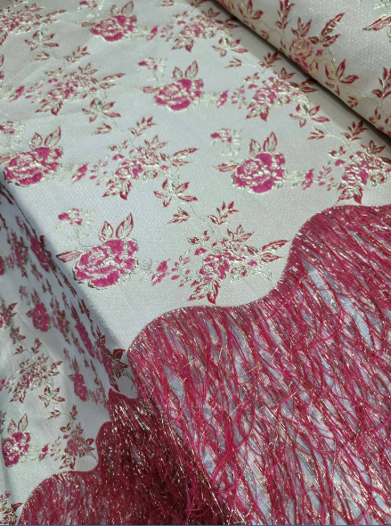 Brocade Jacquard Floral Fuchsia Gold