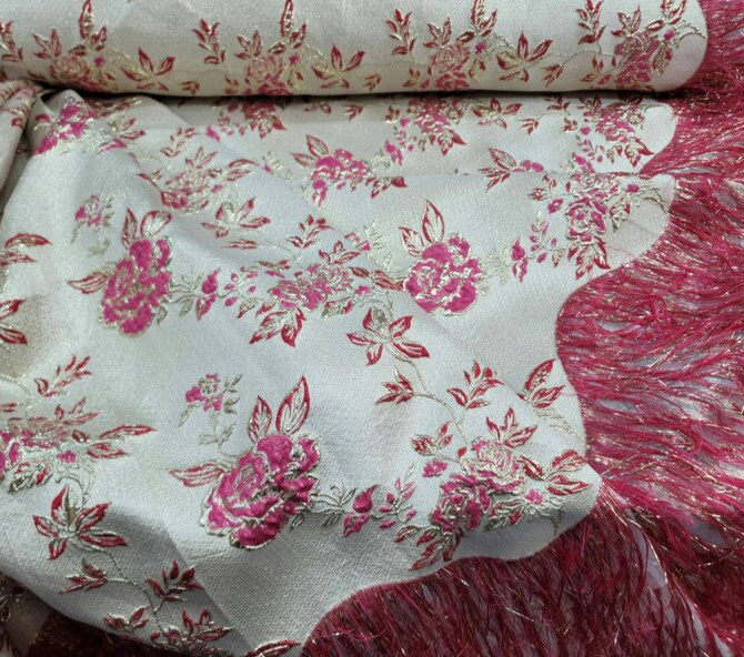 Brocade Jacquard Floral Fuchsia Gold