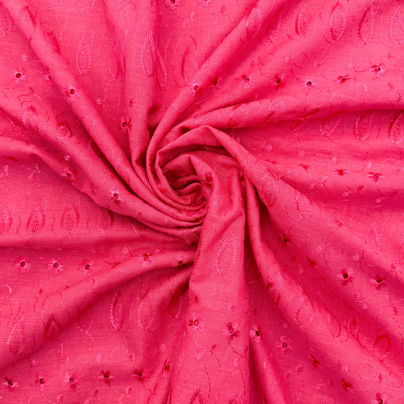 Hot Pink Medium Eyelet Polyester Cotton Fabric - Hot Pink, Solid, 41"- 42" Wide