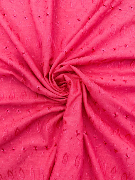 Hot Pink Medium Eyelet Polyester Cotton Fabric - Hot Pink, Solid, 41"- 42" Wide