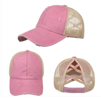 Criss-Cross Cap Fabric - Pink, Criss-Cross Ponytail Slot, Adjustable Strap (1 Cap)