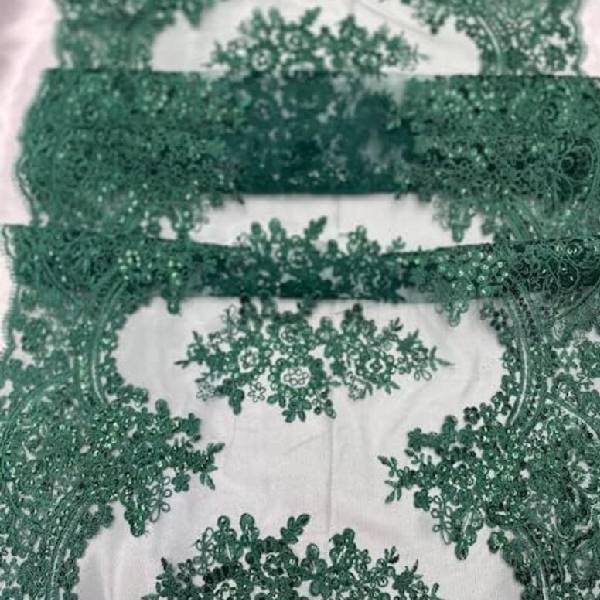 VT-14 Sequin Lace Fabric - Embroidered Mesh, Scalloped Edge, 20.08" Width