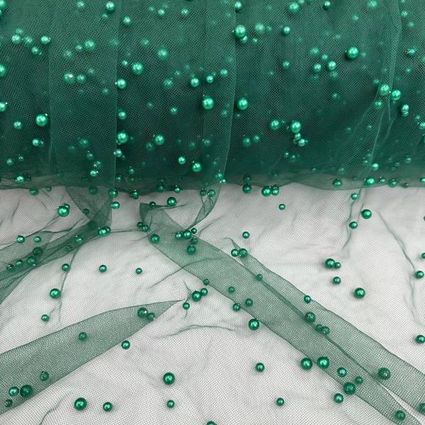 Pearl Tulle Fabric - Soft Tulle Mesh With Scattered Pearls, 58" Width