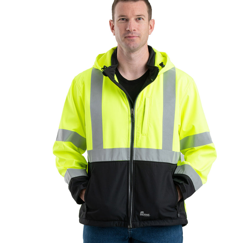 Men's Hi-Vis Class 3 Hooded Softshell Jacket