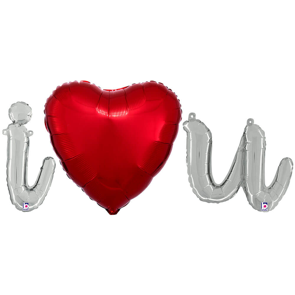 Foil Balloon I Heart U Script Letters Kit