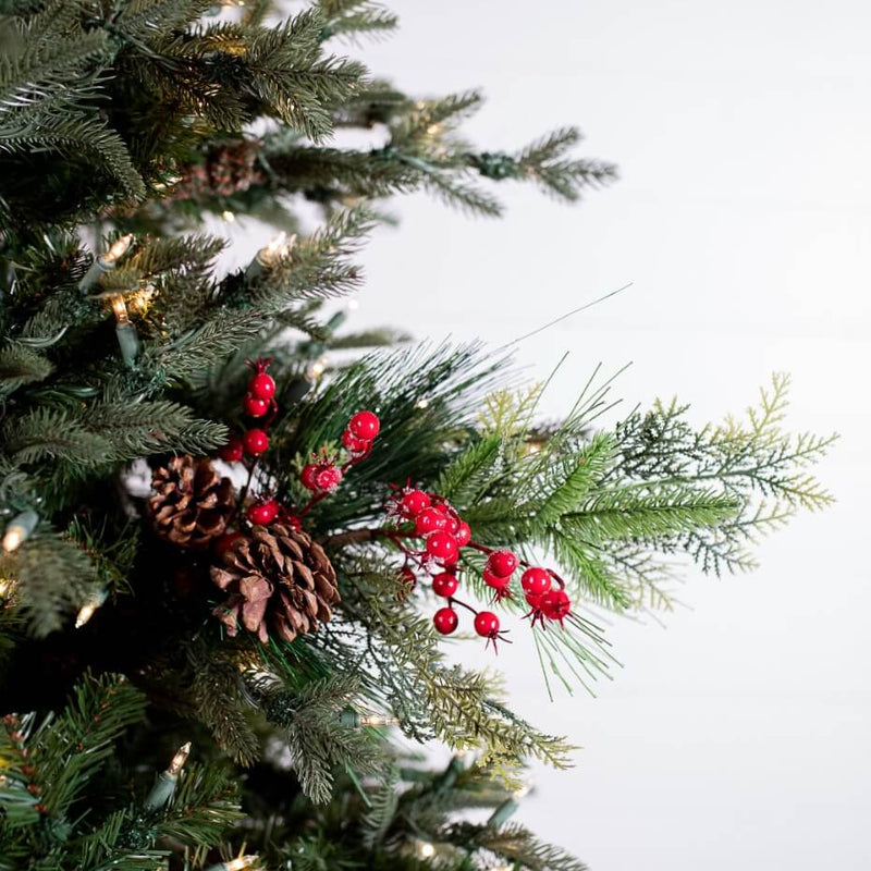 25” Ice Mixed Pine Berry Pinecone Spray