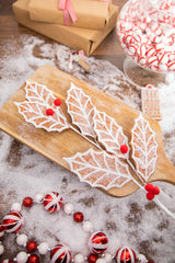 24” Gingerbread Leaf Stem with Red Berries