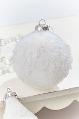 4" - 5.5" Icy Beaded White Glass Ornament