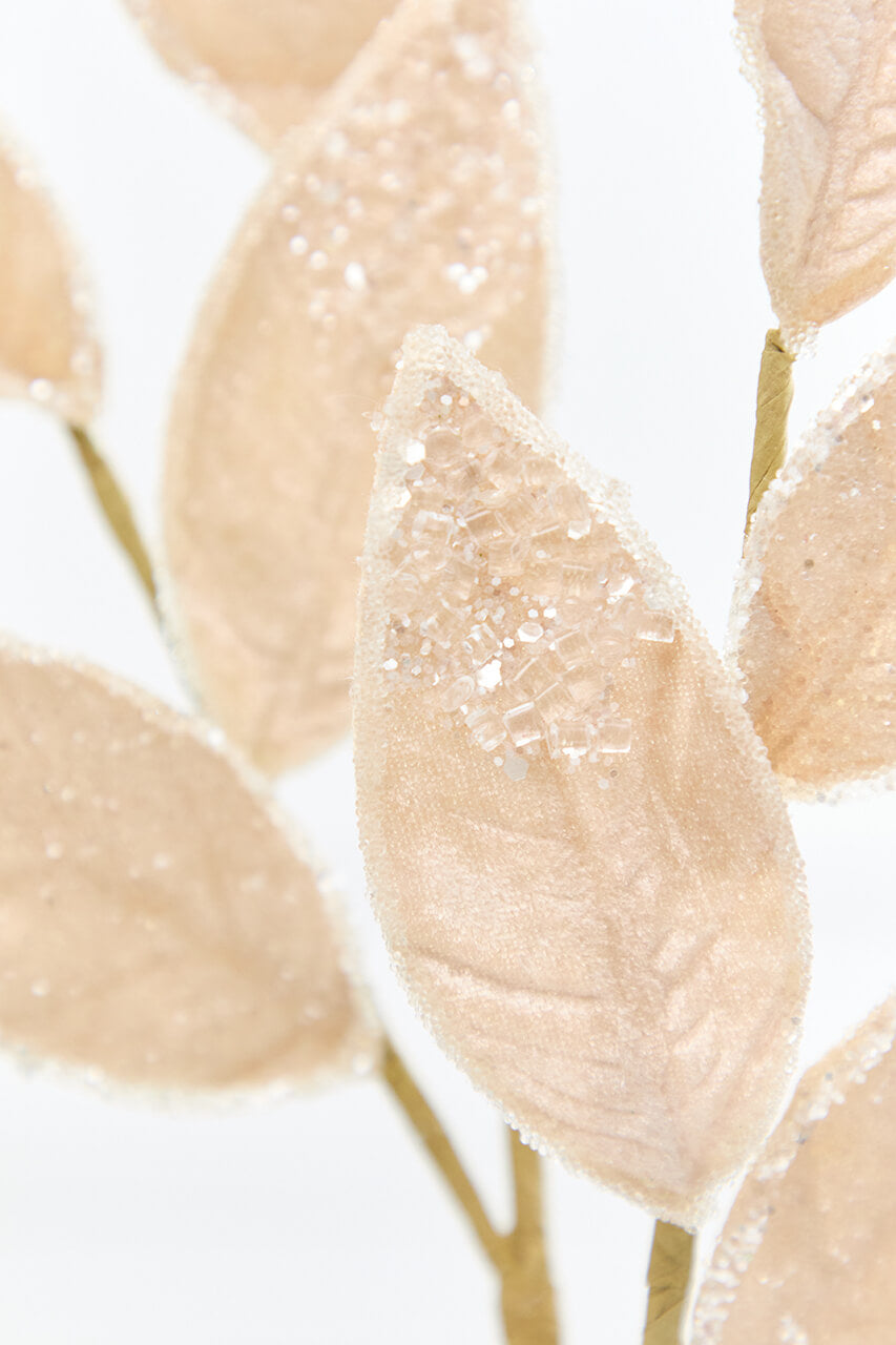 28" Taupe Iced Leaves Spray