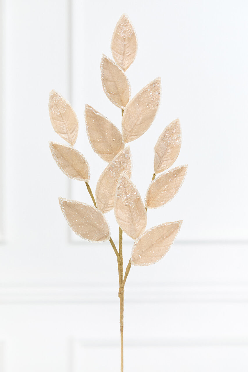 28" Taupe Iced Leaves Spray
