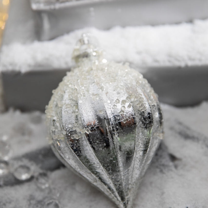 7" Metallic Ridged Iced Kismet Finial Ornament - Silver