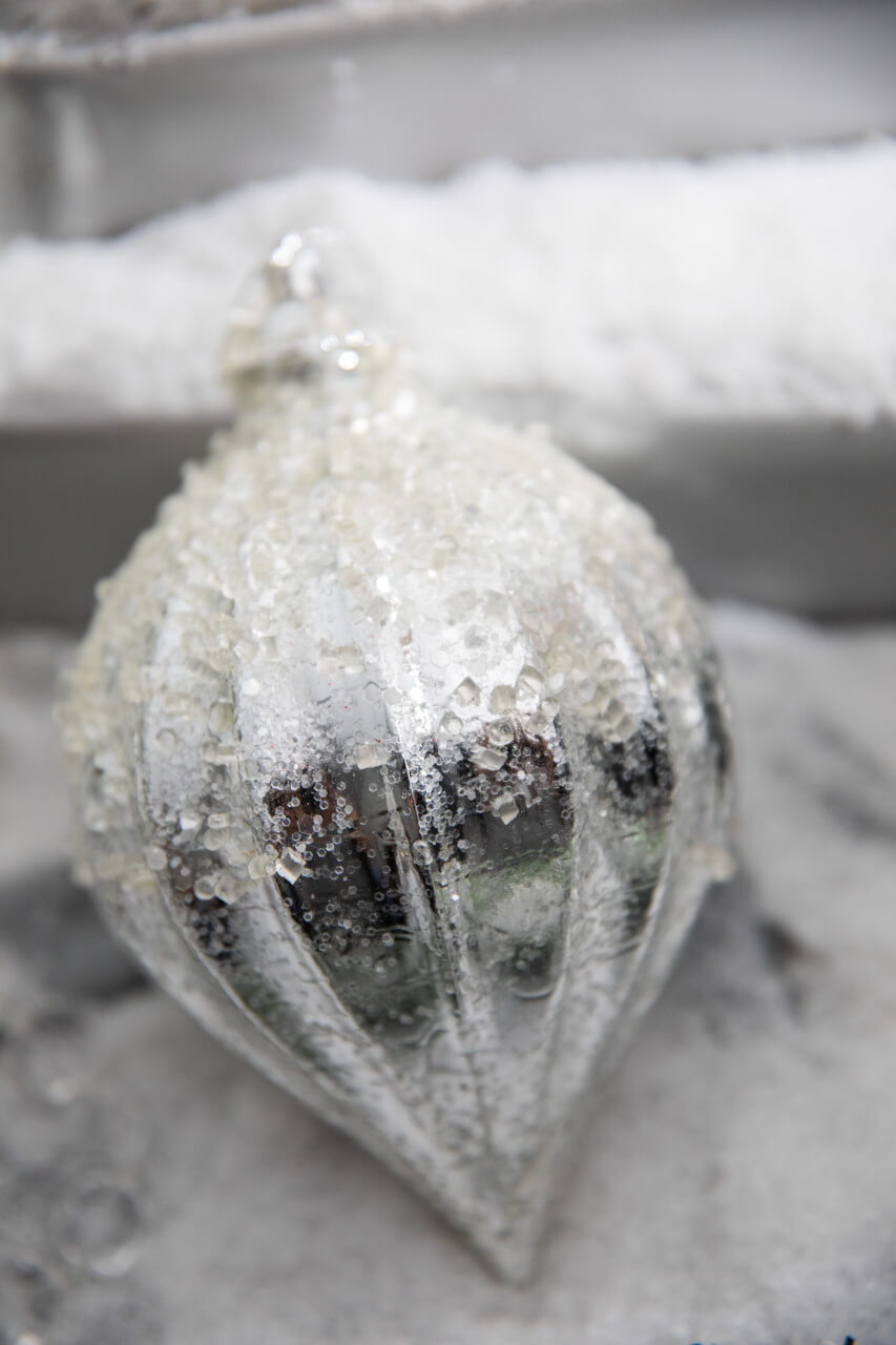 7" Metallic Ridged Iced Kismet Finial Ornament - Silver