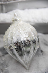 7" Metallic Ridged Iced Kismet Finial Ornament - Silver