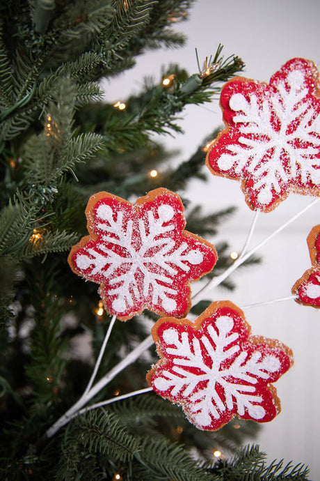 26” Iced Red and White Snowflake Spray