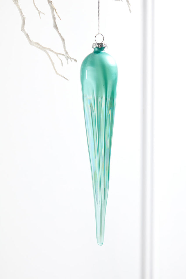 10" Frosty Blue Glass Icicle Ornament