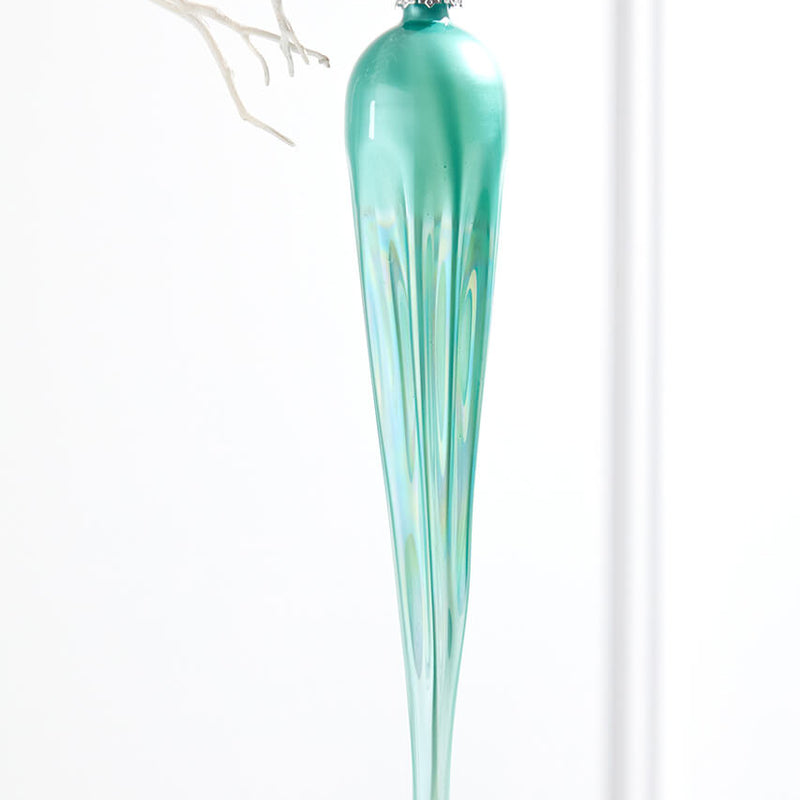 10" Frosty Blue Glass Icicle Ornament