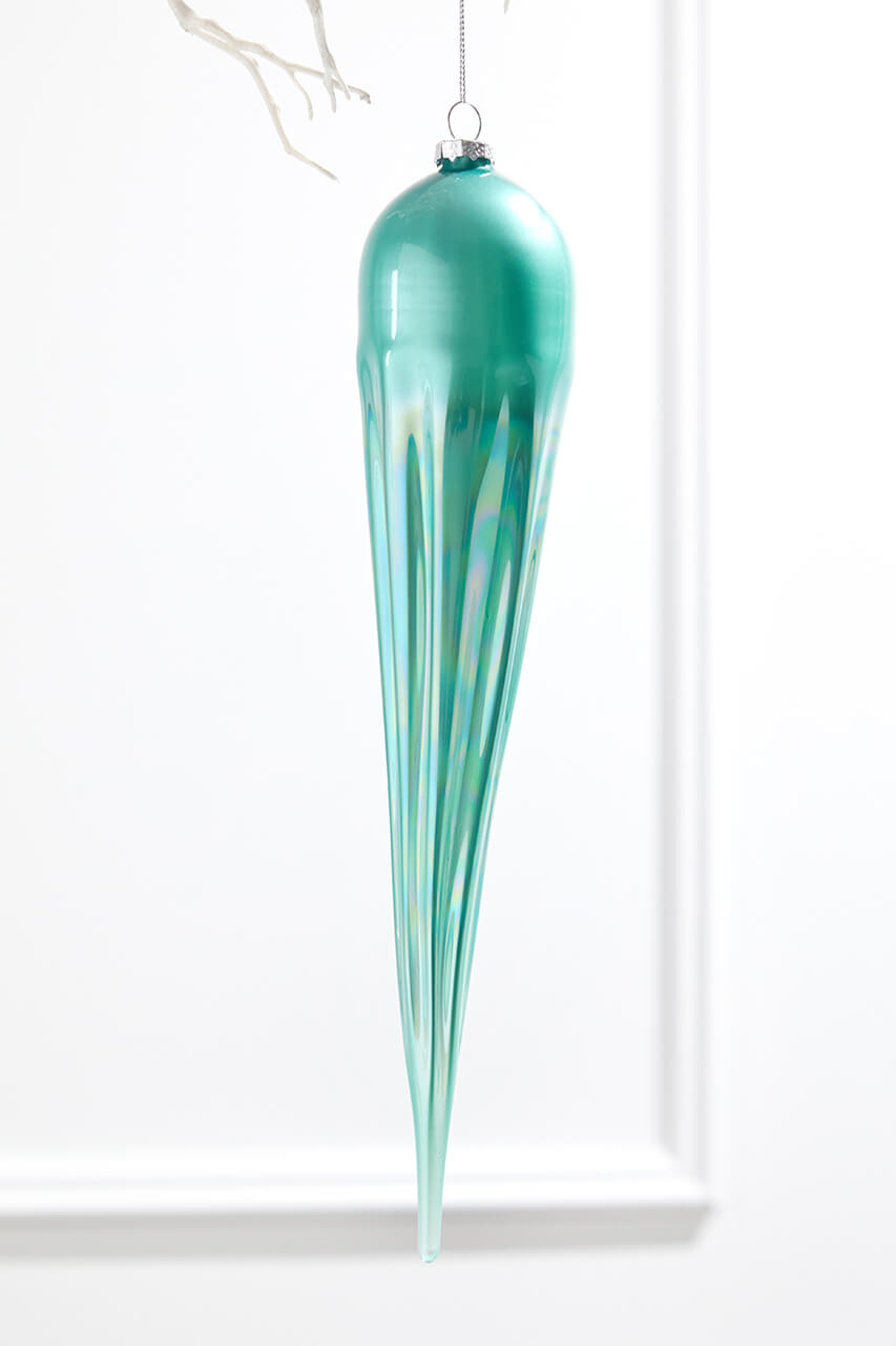 14" Frosty Blue Glass Icicle Ornament