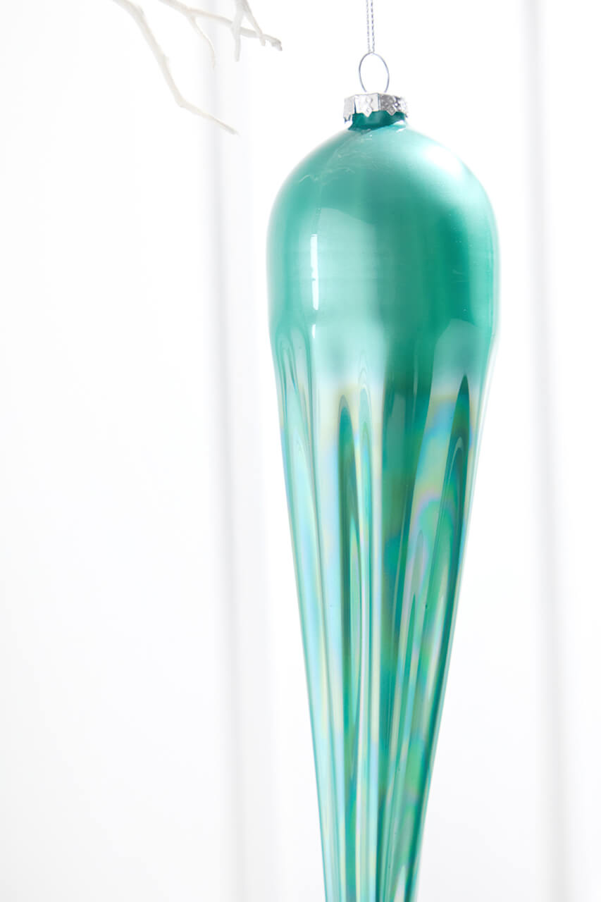 14" Frosty Blue Glass Icicle Ornament